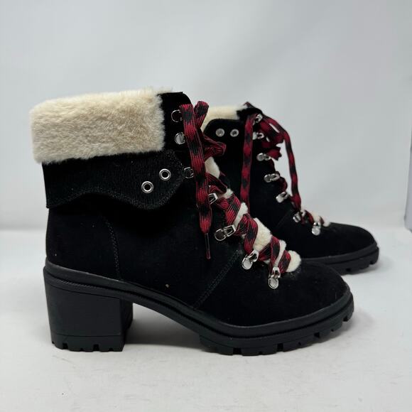 Brand New Pop Women's 11M Romaine Black Faux Fur Trim Heeled Booties Boots - Picture 10 of 10